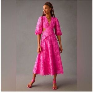 Farm Rio New Pink Richelien Midi Dress size small
